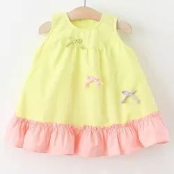 Vestido de verano de algodón para niña – Estilo princesa con lazo