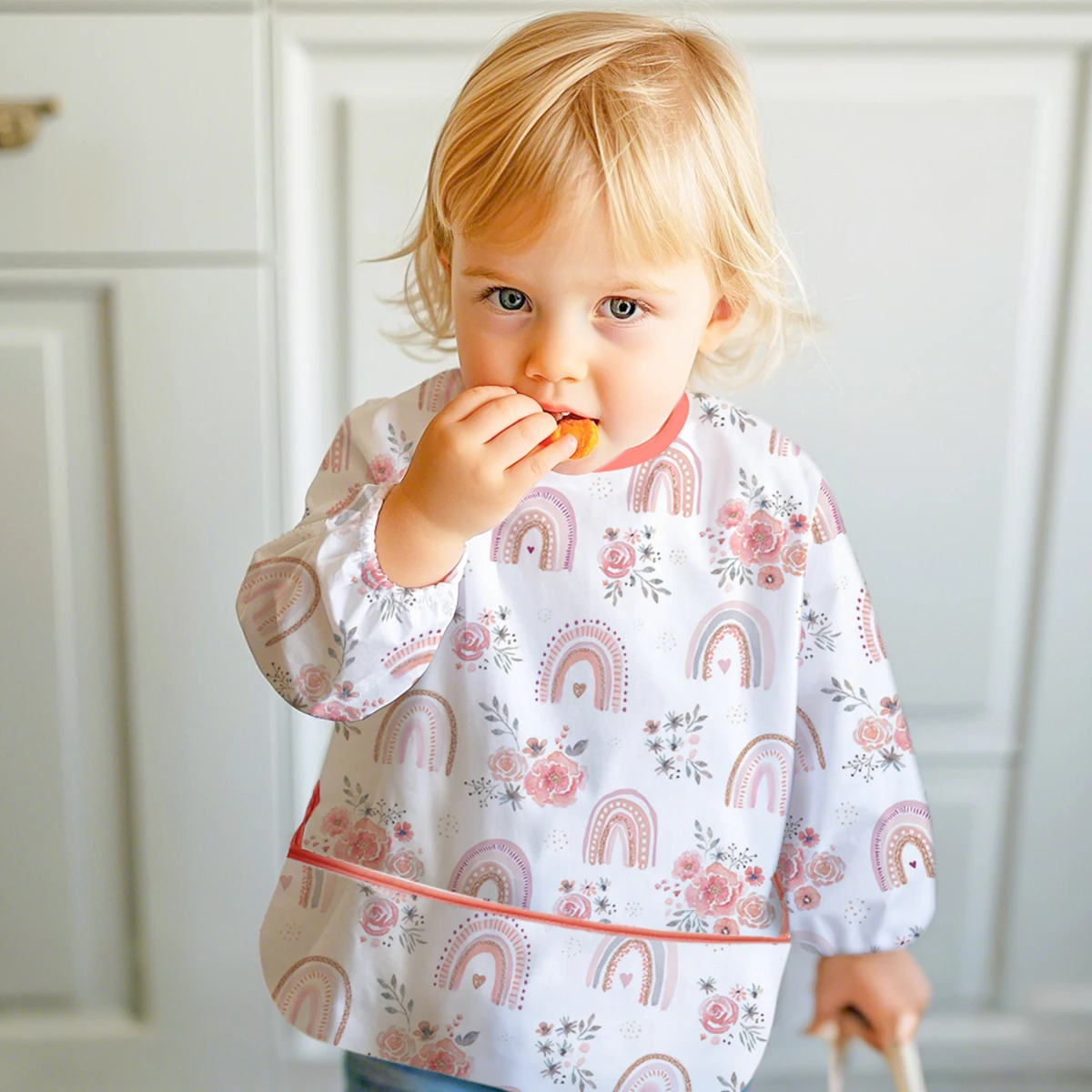 Babero de manga larga para bebé, 100% poliéster a prueba de desorden, babero impermeable con bolsillo, babero bata para comer, 1 ud. - imagen 2