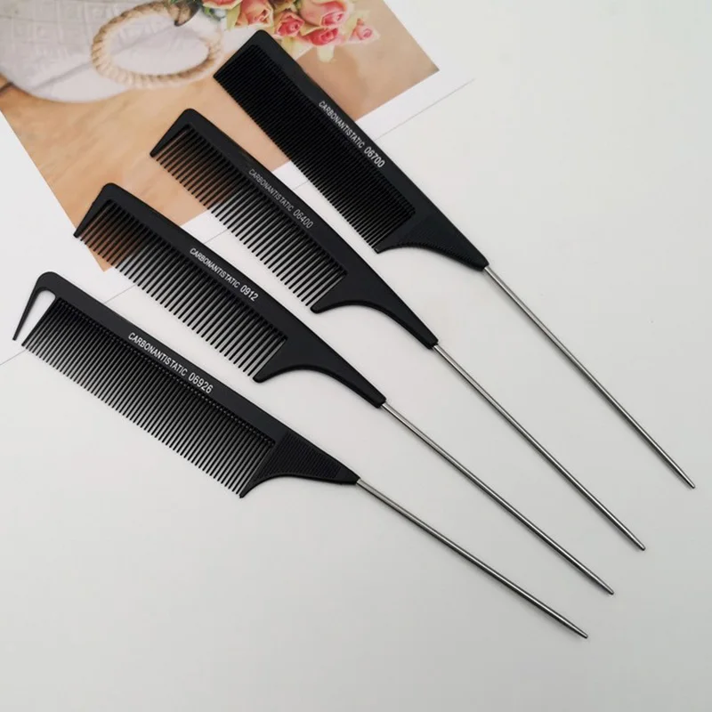 Cepillo de pelo de dientes finos para bebé, color negro, antitornillo, antiiluminado, desenredante, peines de cola profesionales, accesorios de cuidado de estilismo de acero inoxidable - imagen 4