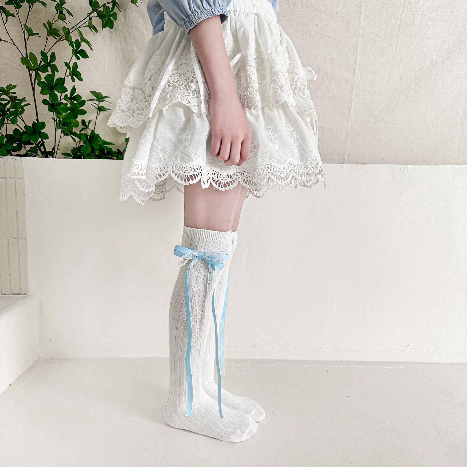2026 calcetines de primavera para niñas, calcetines dulces de longitud media para niñas, calcetines largos con lazo estilo Corán, calcetines con borlas para niños - imagen 4