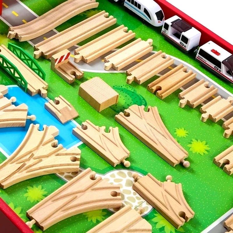 Pista de madera, juguetes ferroviarios, accesorios de vía de tren de madera de haya aptos para todas las marcas, pistas de madera, juguetes educativos para niños - imagen 3