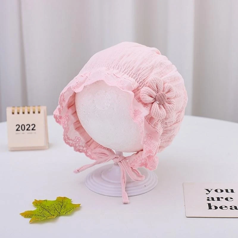 M76C Gorro bebé moderno y encantador con detalles encaje, gorro algodón a para regalo - imagen 3