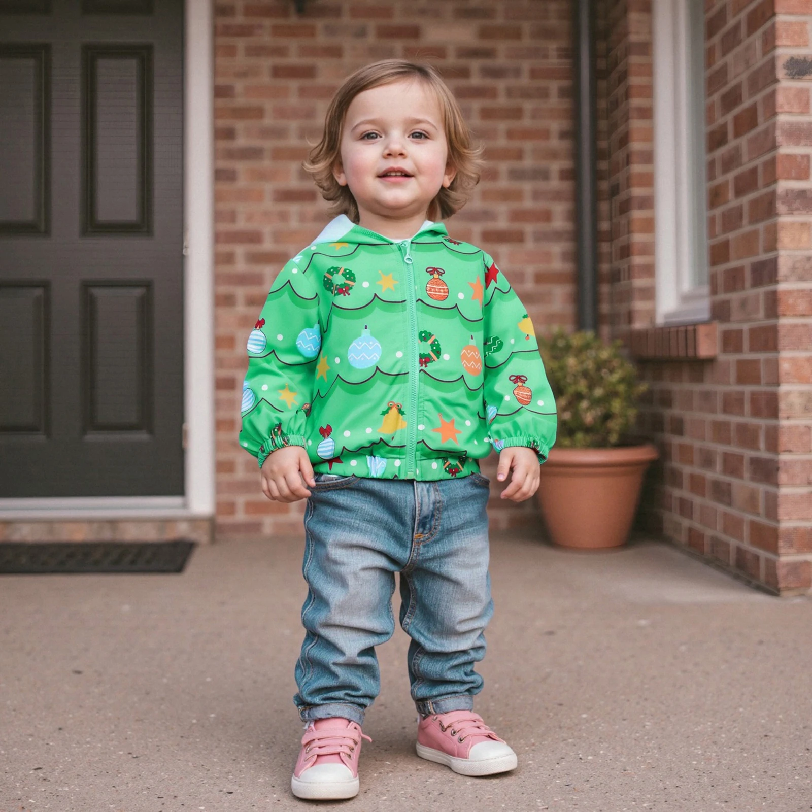 Suefunskry Chaquetas de árbol de Navidad para niña pequeña, sudaderas clásicas de manga larga con estampado de dibujos animados y cremallera, camisetas de otoño para niños