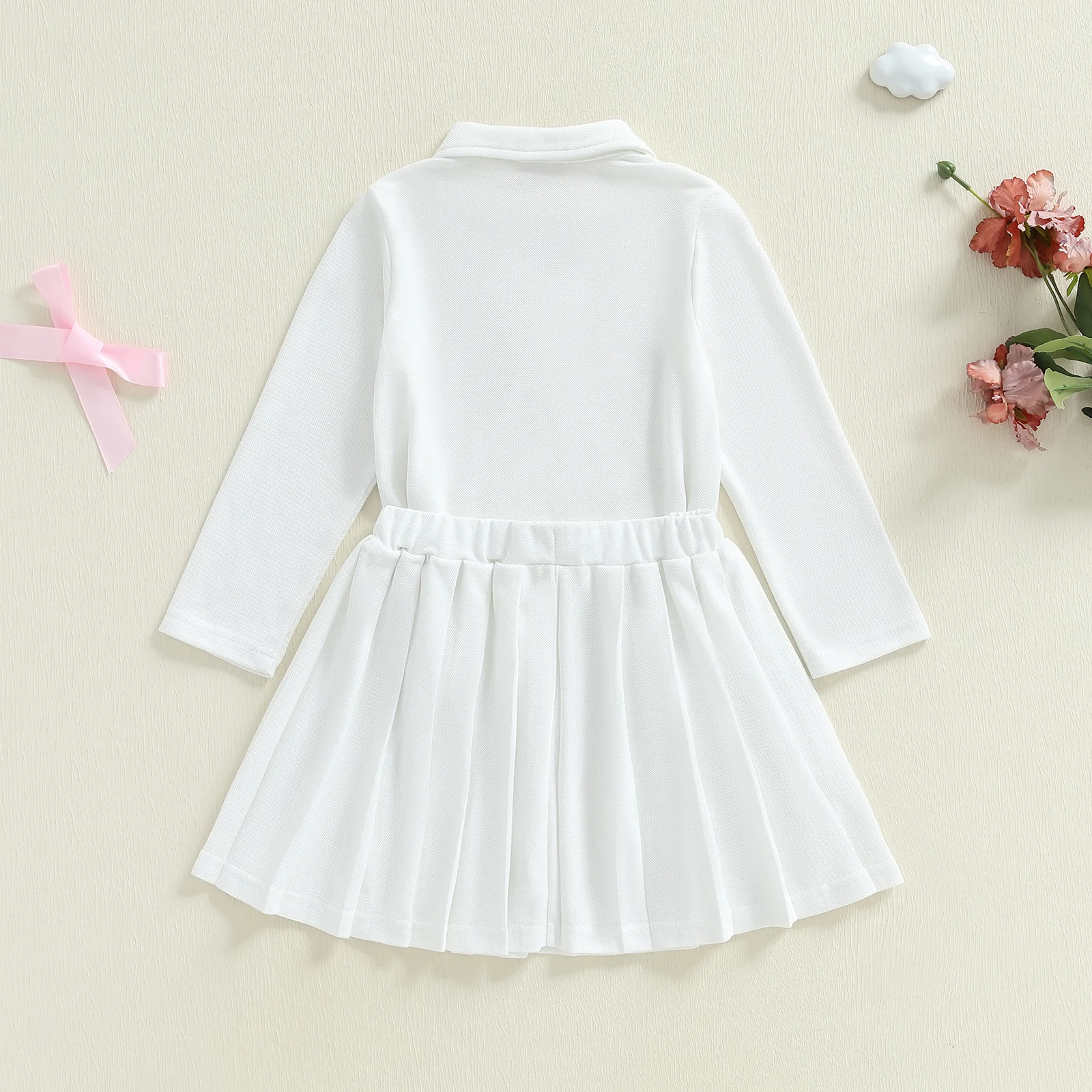 SUNSIOM Conjunto de 2 piezas de sudadera de solapa de manga larga con bordado de lazo y falda plisada de una línea para niña pequeña - imagen 2