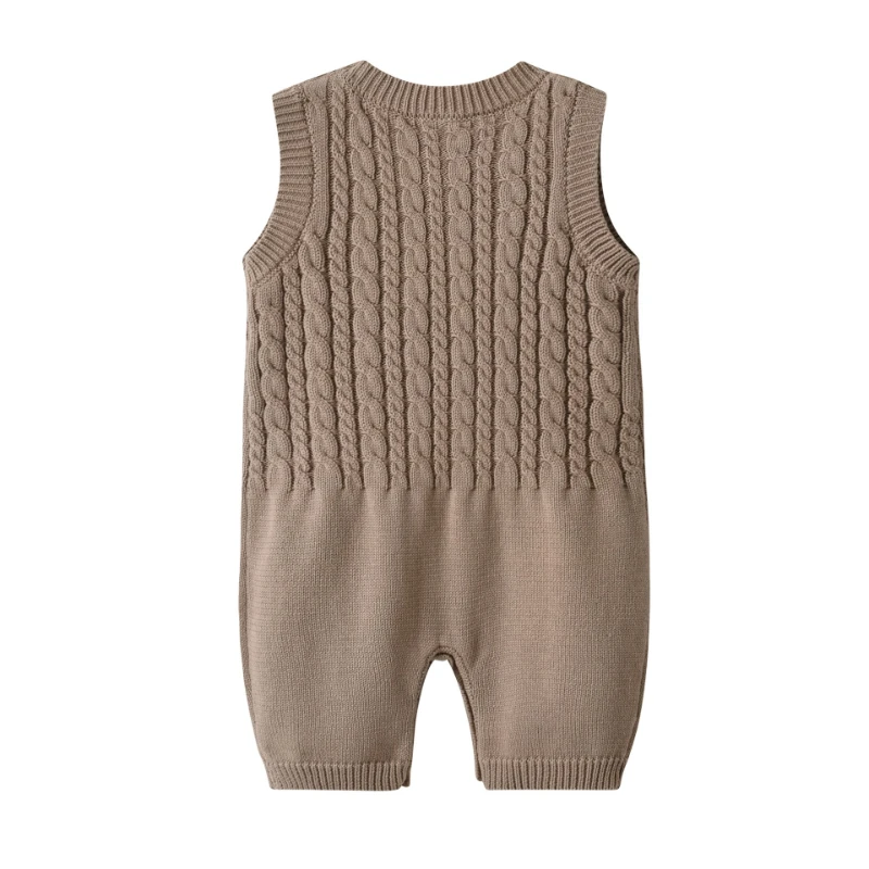 Pelele de punto de algodón para bebé, mono cálido sin mangas con botones en los hombros para Navidad, color neutro, para primavera y otoño - imagen 3