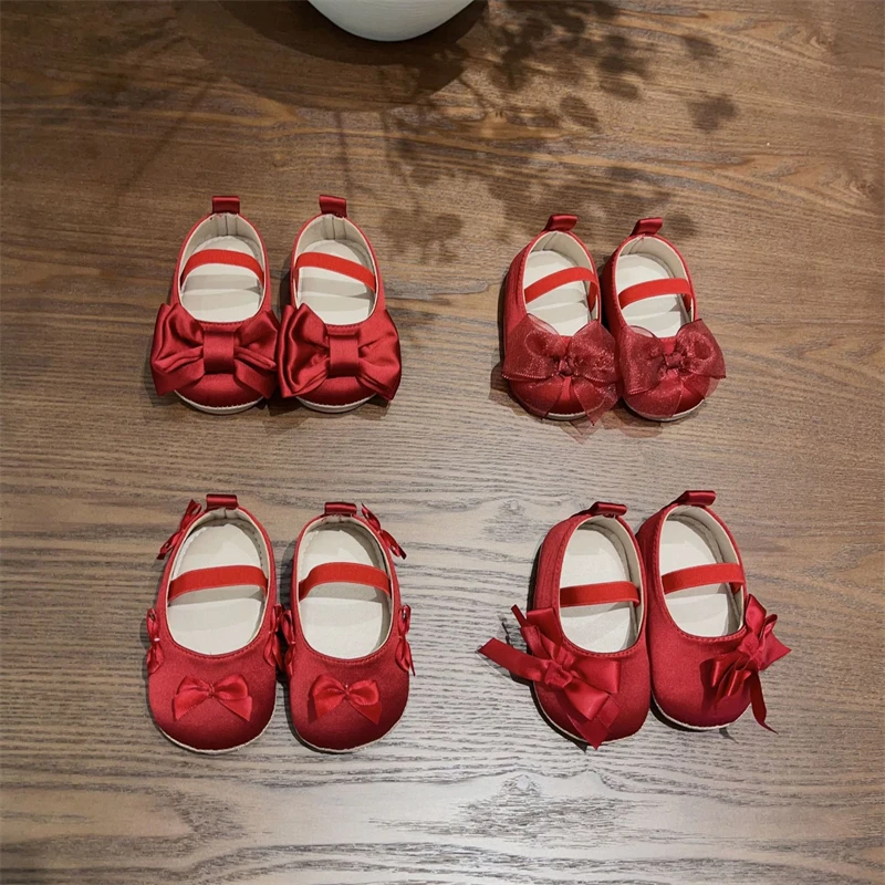 Zapatos para niñas, día de Navidad, zapatos rojos de princesa con lazo para niños, cómodos zapatos antideslizantes de suela blanda para niños pequeños, primeros zapatos para caminar - imagen 5