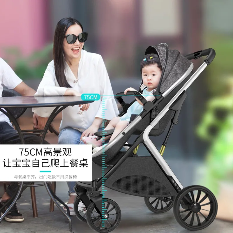 Cochecitos de bebé gemelos que se pueden sentarse, reclinados, ligeros, plegables, de alto paisaje, amortiguadores, cochecitos de bebé recién nacidos bidireccionales