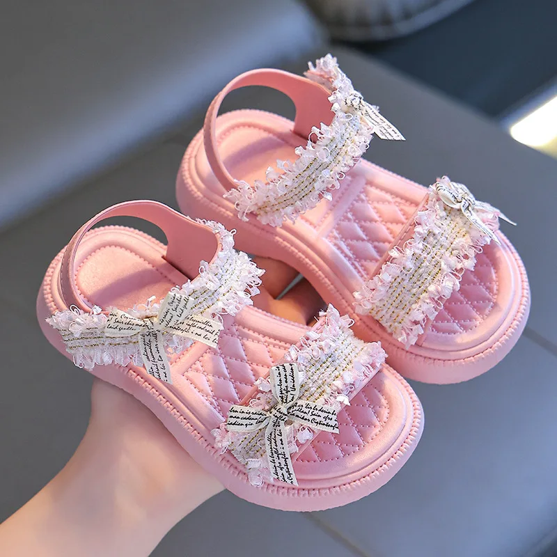 Zapatos de princesa antideslizantes para Niña, sandalias de playa de suela suave, Zapatos de moda con pajarita, verano, 2024 - imagen 4