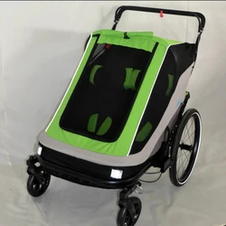 Remolque de bicicleta infantil 2 plazas con capota y freno de mano – Plegable
