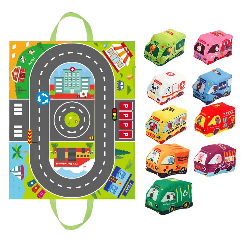 Coche de juguete suave Montessori para bebé con juego de mapa, bolsa de almacenamiento, libro de tela infantil, juguetes de entrenamiento sensorial de dibujos animados, regalos para niños pequeños - imagen 5