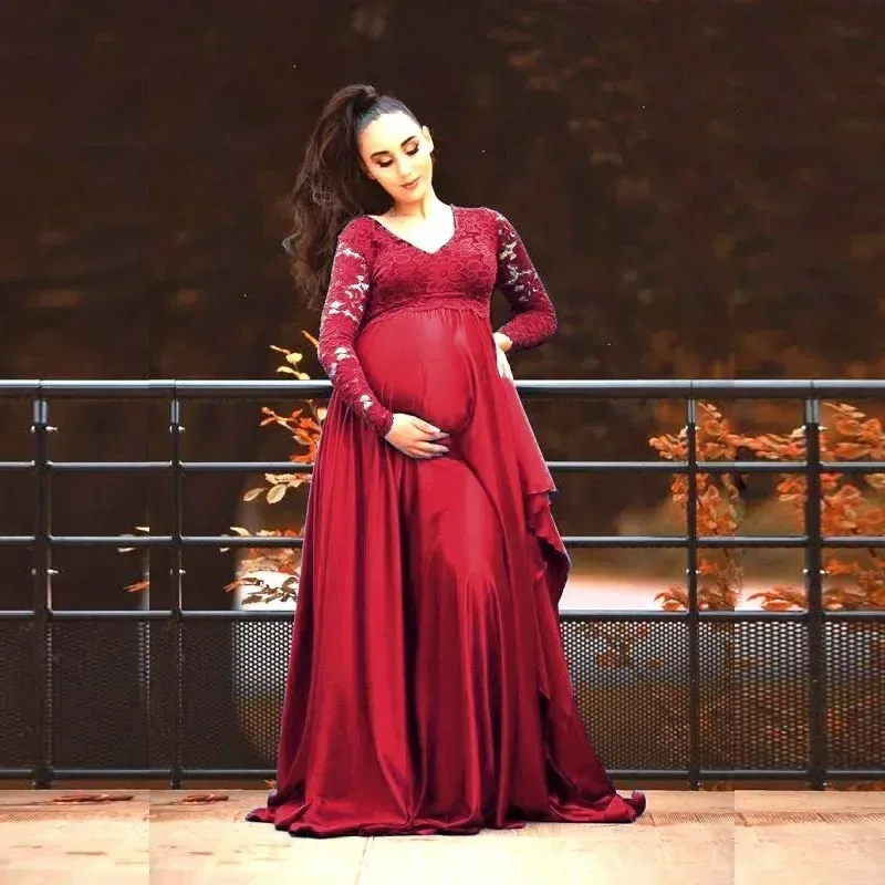 Vestido premamá de encaje elegante para sesión fotográfica - imagen 5