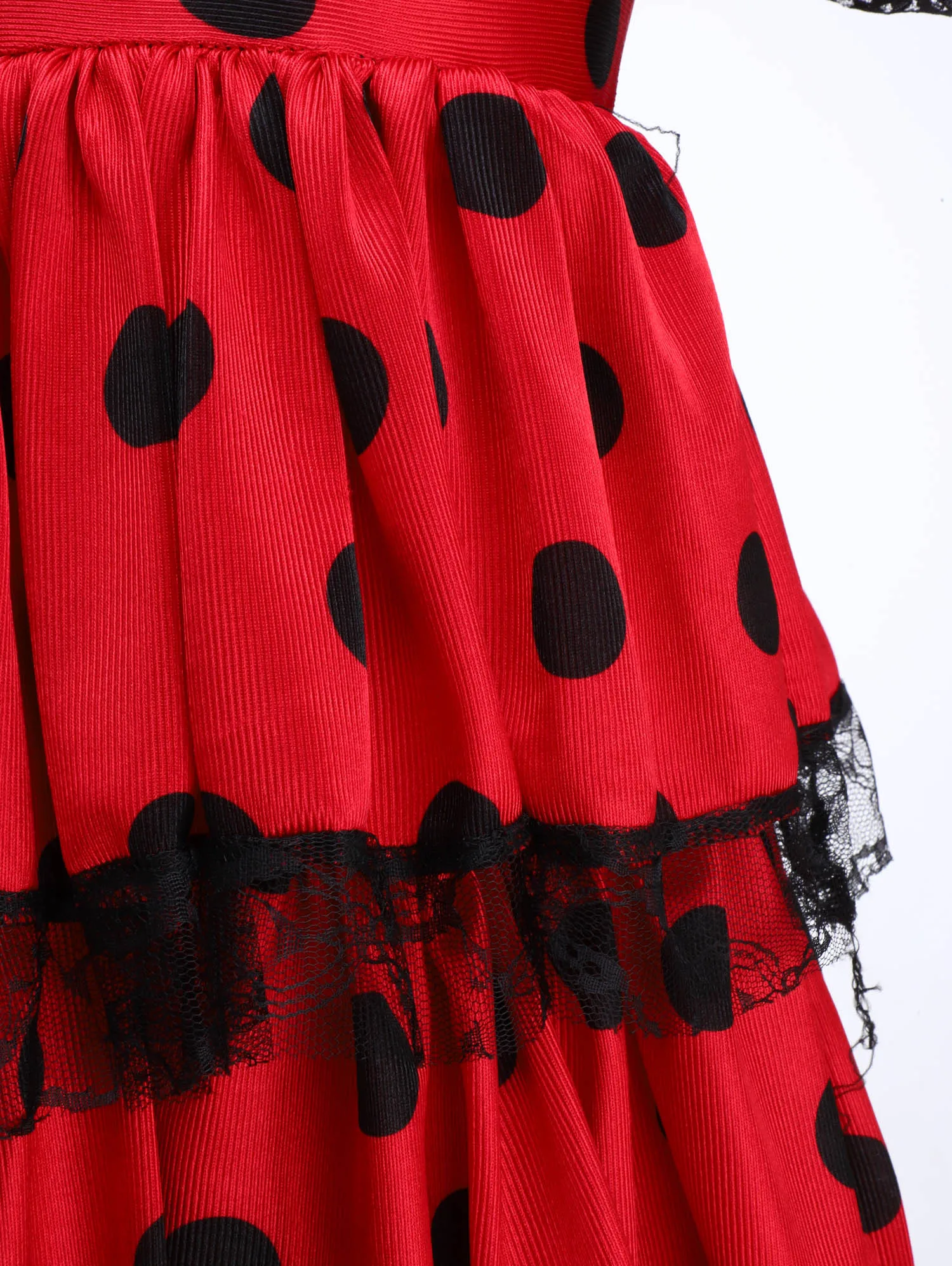 Vestido flamenco de niña con encaje, lunares y volantes con cinturón - imagen 4