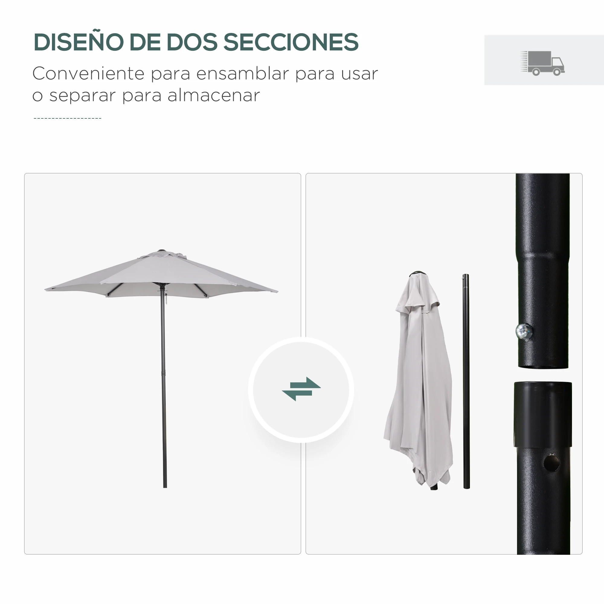 Outsunny Sombrilla de Terraza Exterior Ø2x2 m Parasol de Terraza Exterior con Techo de Ventilación y Poste Desmontable de Aluminio Sombrilla para Jardín Patio Gris Claro - imagen 4