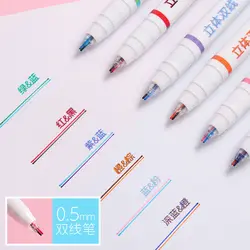 Rotuladores coloridos con efecto estéreo de línea de doble color, 6 uds., doble color de un solo cabezal, bolígrafos de colores fluorescentes Kawaii