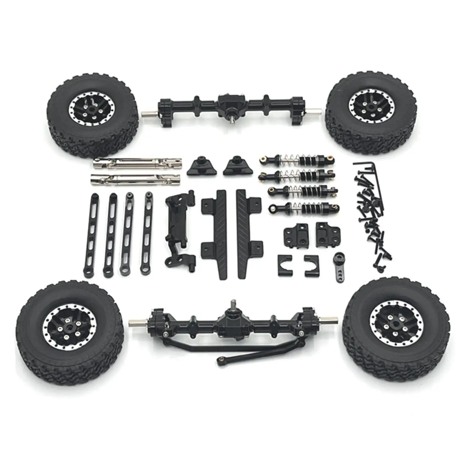 1:12 Scale Front and Rear Axle Set Shock Mount Upgrade Part Metal Connecting Rod Tire Clamp Wheels for LC79 MN82 DIY Modified