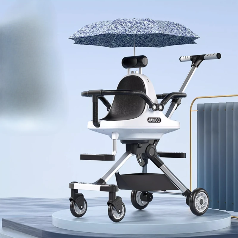 Cochecito doble de aleación de aluminio, configuración del asiento delantero trasero con absorción de impactos, parachoques de seguridad de diseño plegable - imagen 4