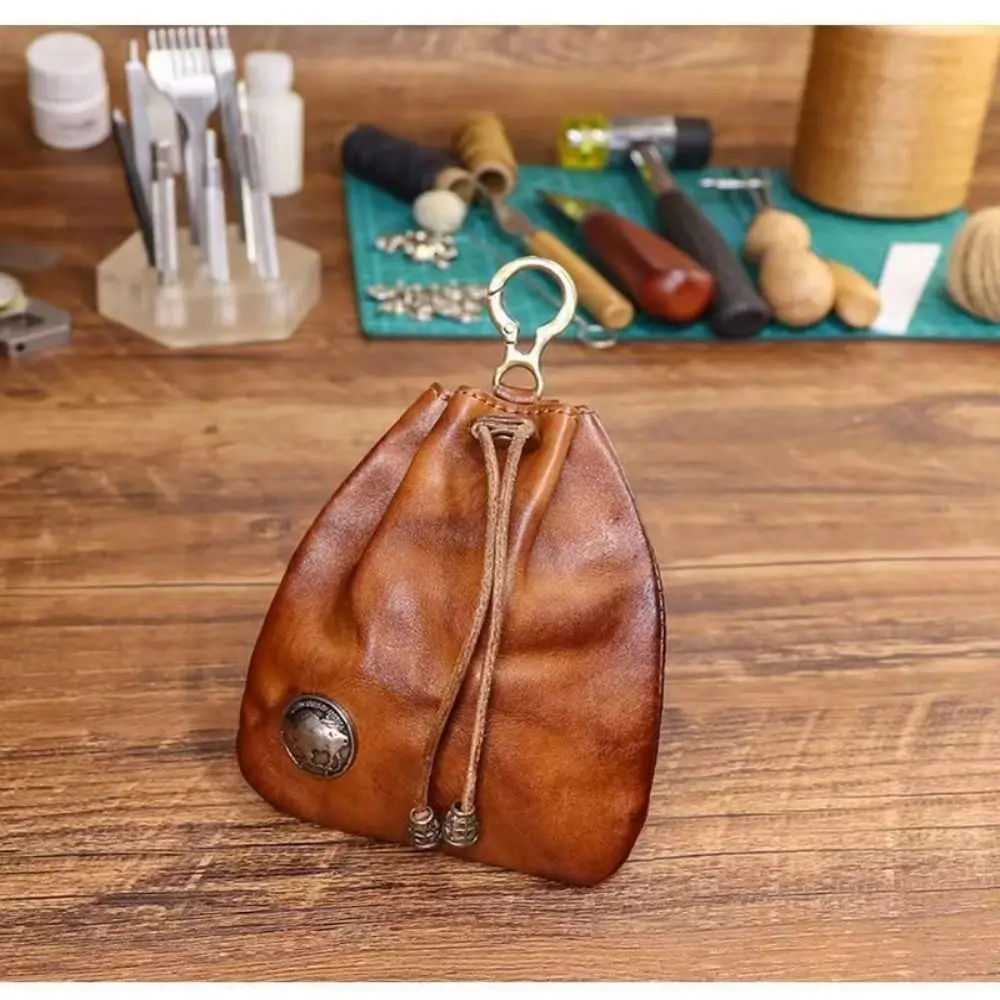 Monedero Compacto Vintage con Cordón, Mini Bolsa Retro para Llaves, Monedero para Monedas, Organizador de Llaves de PU, Riñonera para Hombre - imagen 4