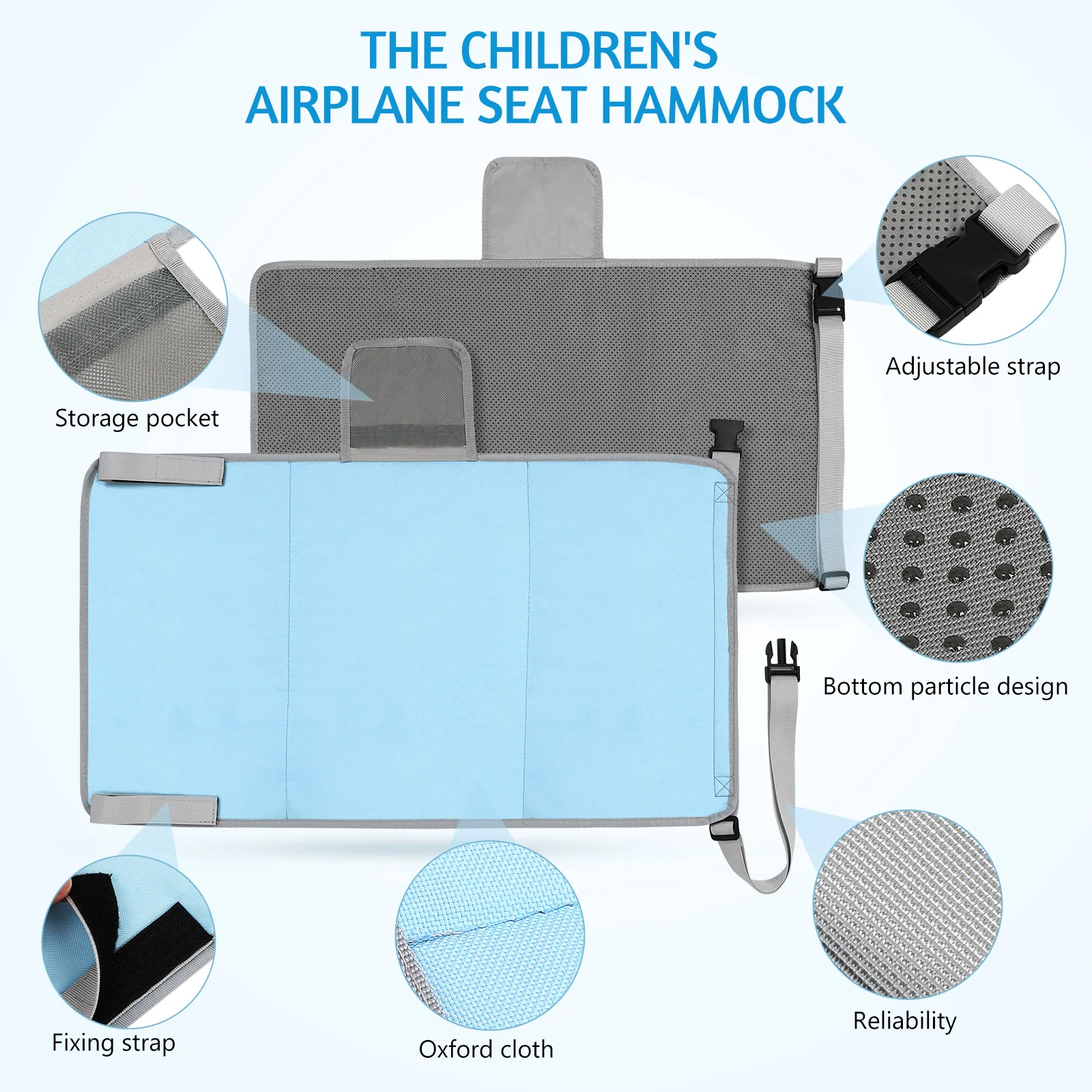 Hamaca para asiento de avión para niños pequeños, tela Oxford ajustable de alta densidad, cómodo extensor de cama de viaje para niños, plegable y portátil - imagen 4