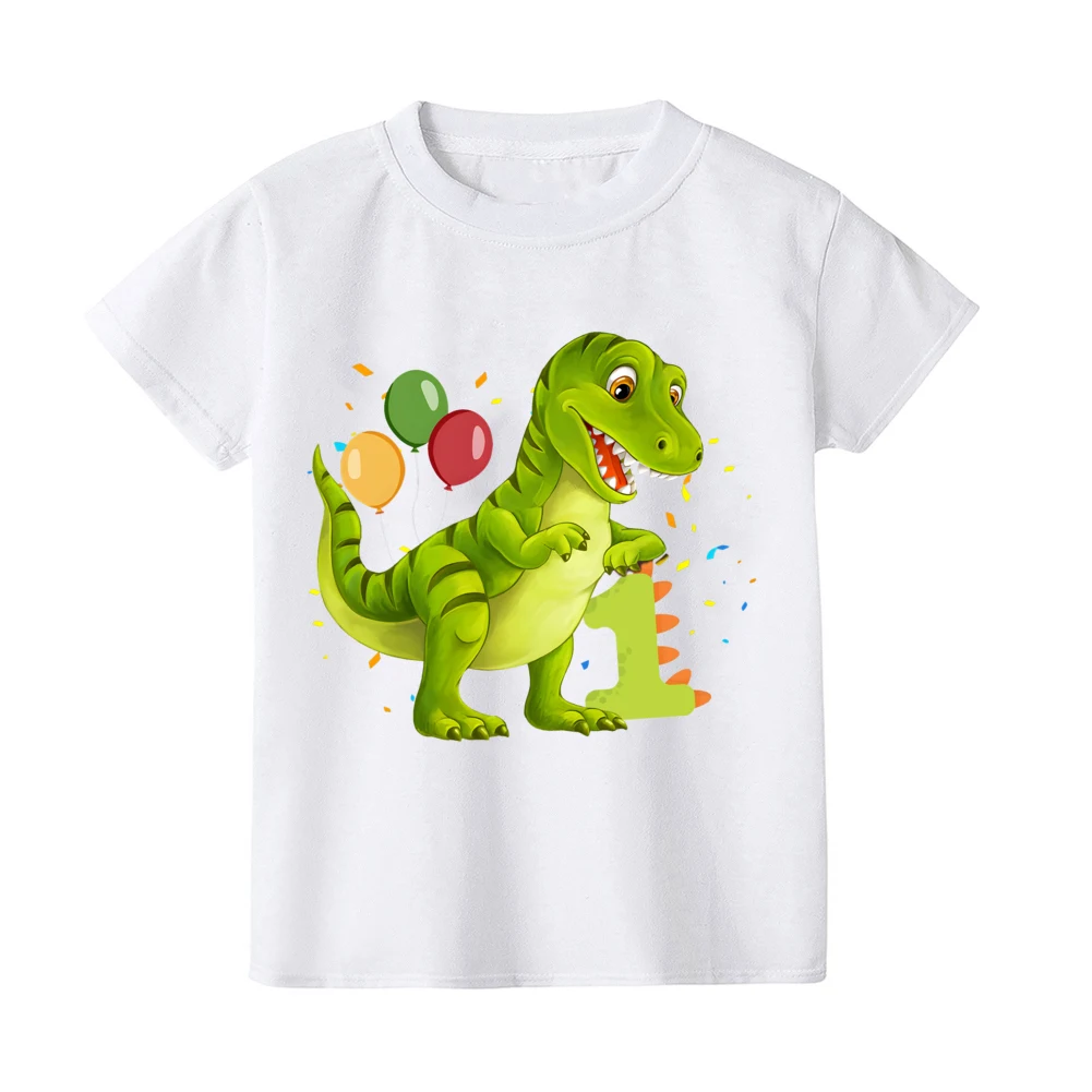 T-rex Dinosaur Birthday T-Shirt ANY AGE White Top Dino Trex Party Tops Cute Dino Boy Girls Birthday Shirts Outfit - imagen 2