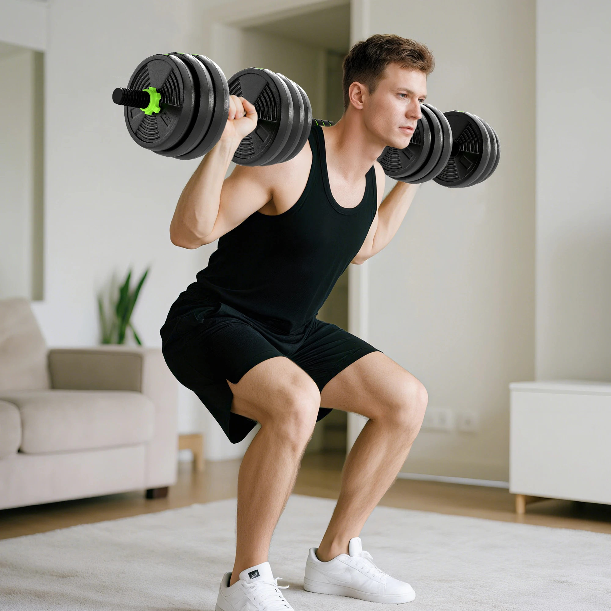 SPORTNOW Juego de Mancuernas Ajustables 3 en 1 20kg, Juego de Pesas con Barra de Conexión y Mango Antideslizante, Pesas y Mancuernas para Hombres y Mujeres, Ejercicio de Fitness, Casa Gimnasio - imagen 2