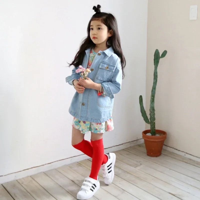 Calcetines largos hasta la rodilla de algodón con volantes de doble aguja para niñas, medias de princesa para niños pequeños de 1 a 10 años, Color caramelo, otoño - imagen 5