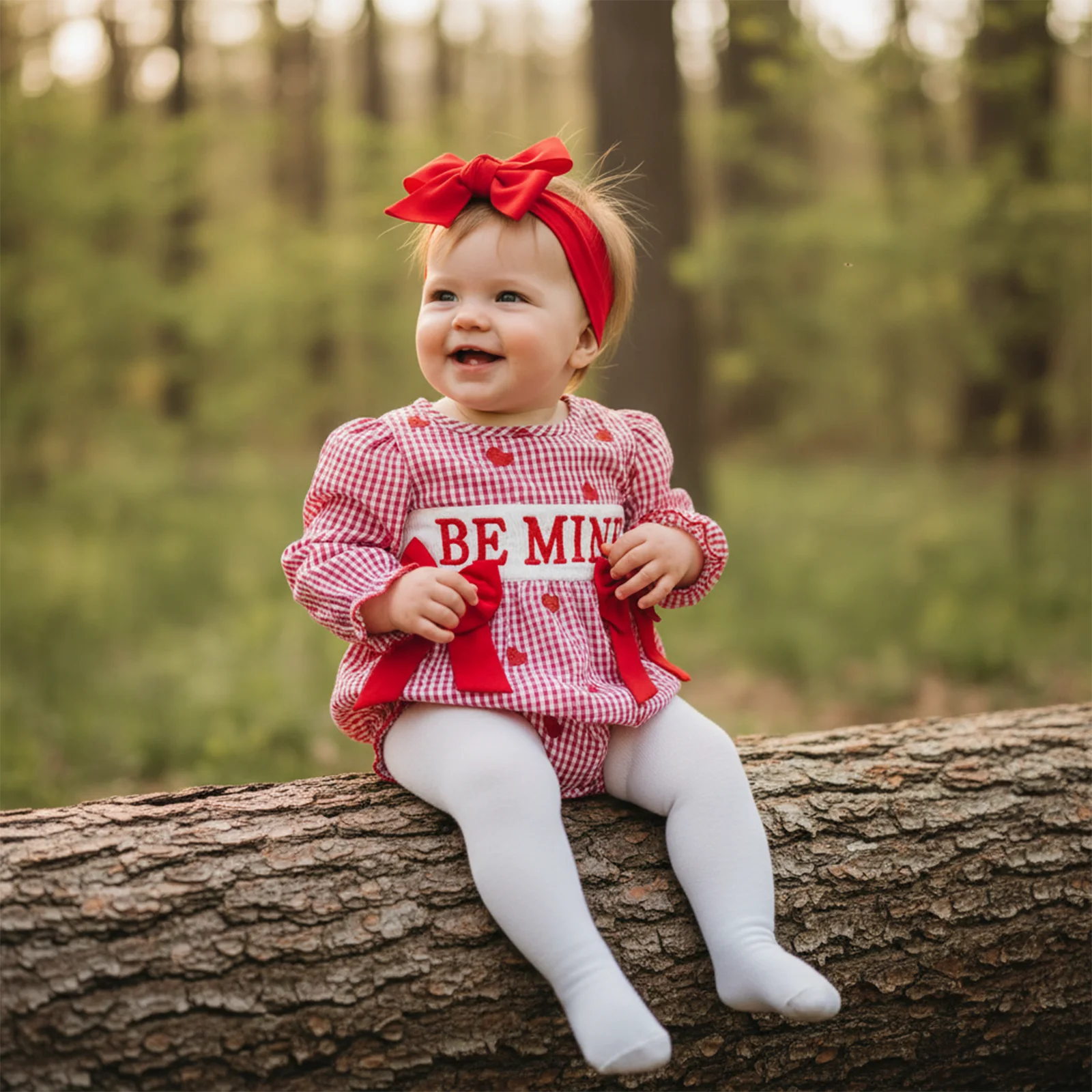 SUNSIOM Conjunto de mameluco con bordado de corazón de manga larga para el día de San Valentín para niña con diadema, ropa para recién nacido