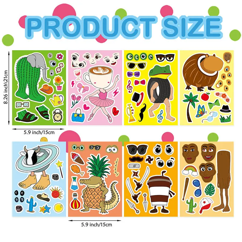 Juego de pegatinas de cerrojo italiano, 8/16 hojas, pegatinas de rompecabezas de Tung Sahur, hacer una cara, rompecabezas divertido para montar, juguetes educativos para niños - imagen 5