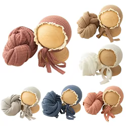 Gorro de punto para bebé, gorro de encaje para niño y niña, manta envolvente elástica, accesorios de fotografía para recién nacido, manta para sesión de fotos