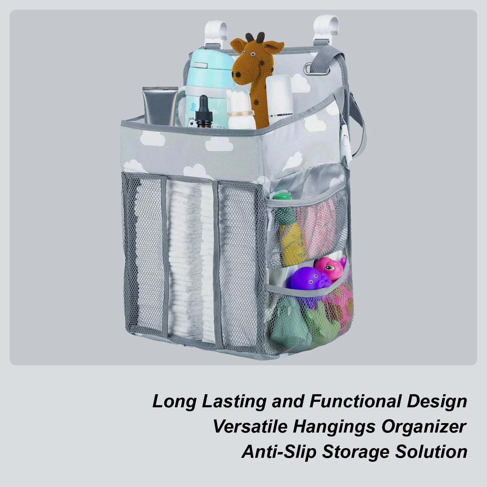 Soporte para pañales para cuna, impermeable, ajustable, multibolsillo, almacenamiento estable, soporte para pañales de bebé, apilador para puerta de pared, guardería