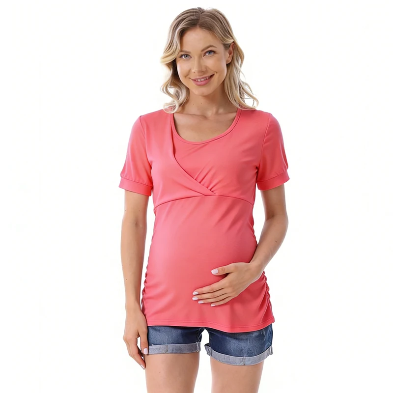 Camiseta de lactancia de manga corta, ropa de maternidad de verano, Tops de lactancia de Modal suave, ropa de mujer posparto - imagen 5