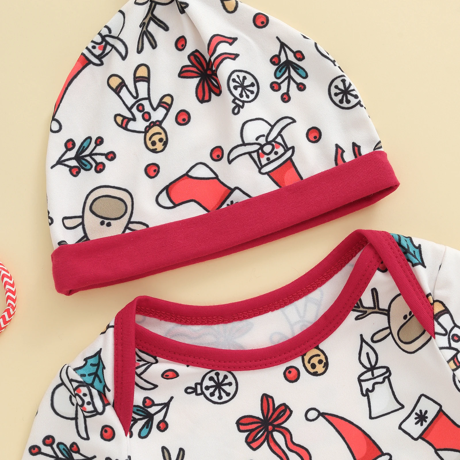 Suefunskry Conjunto de 2 piezas de trajes navideños para bebés recién nacidos, mono con estampado de dibujos animados de manga larga y sombrero - imagen 5