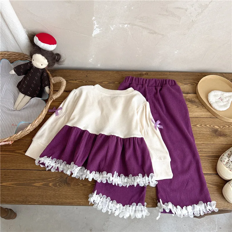 Nueva primavera otoño, conjunto de ropa para niñas, camiseta de manga larga a la moda para niños, pantalones, 2 unids/set, ropa infantil, chándales para niños - imagen 4