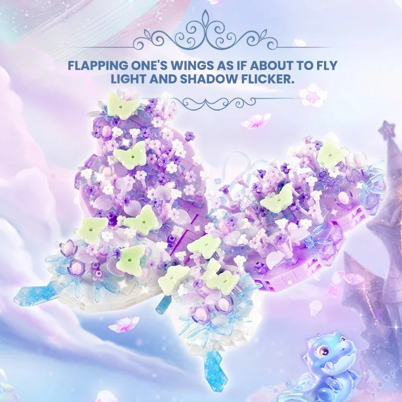 Modelo de mariposa de ensueño, montaje de bloques de construcción DIY, marco de imagen de fantasía, adornos, decoraciones para el hogar, juguetes para niños, regalos para niñas