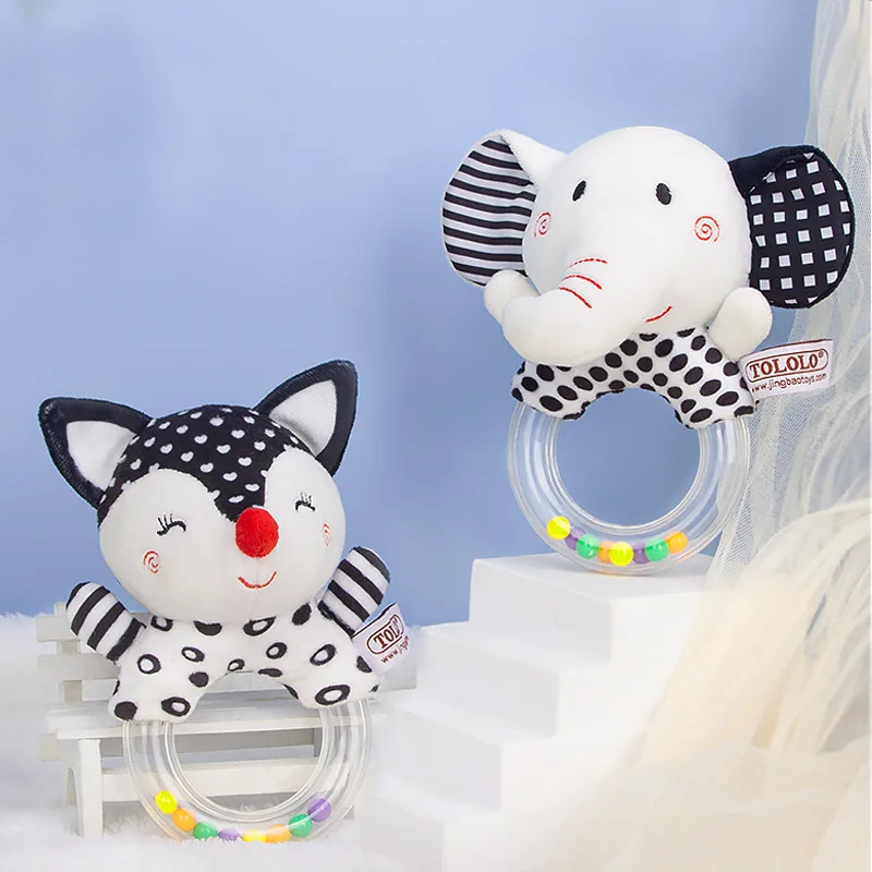 Sonajero de elefante de peluche para bebé, juguete educativo de dibujos animados para recién nacido de 0 a 24 meses, mordedor de campana de anillo de mano de oso - imagen 2