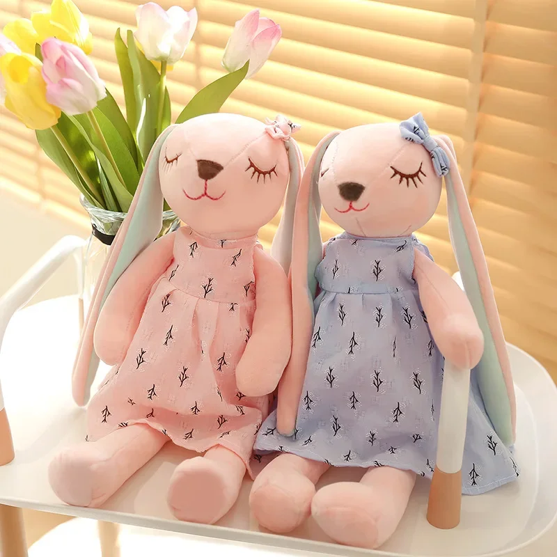 Conejo de peluche de orejas largas Kawaii para bebé, muñecas cómodas para dormir, juguetes de animales suaves rellenos, conejo encantador para decoración de habitación de niñas