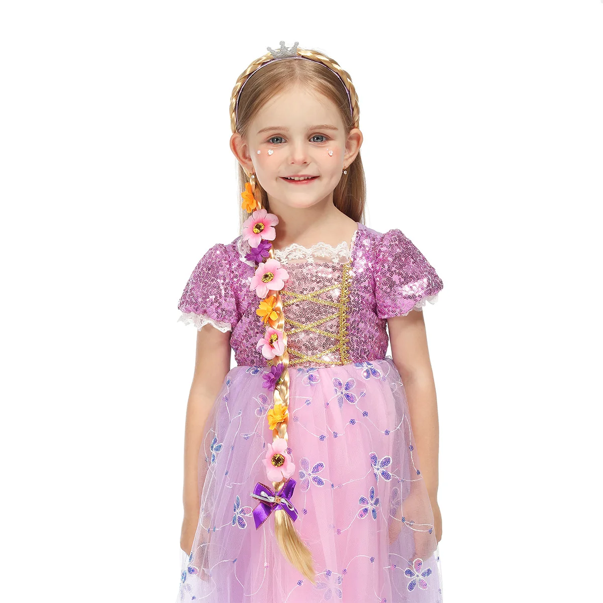 Peluca de princesa con trenzas florales y pelo largo para niños - imagen 5