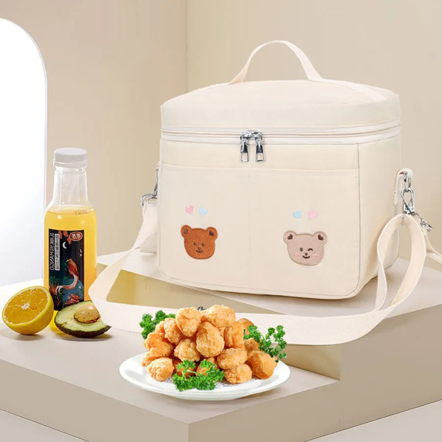 Bolsa de pañales para cochecito de bebé, bolso de mamá con bordado de flores de oso bonito de Corea, bolso de hombro de maternidad suave, organizador de pañales portátil para bebé - imagen 4