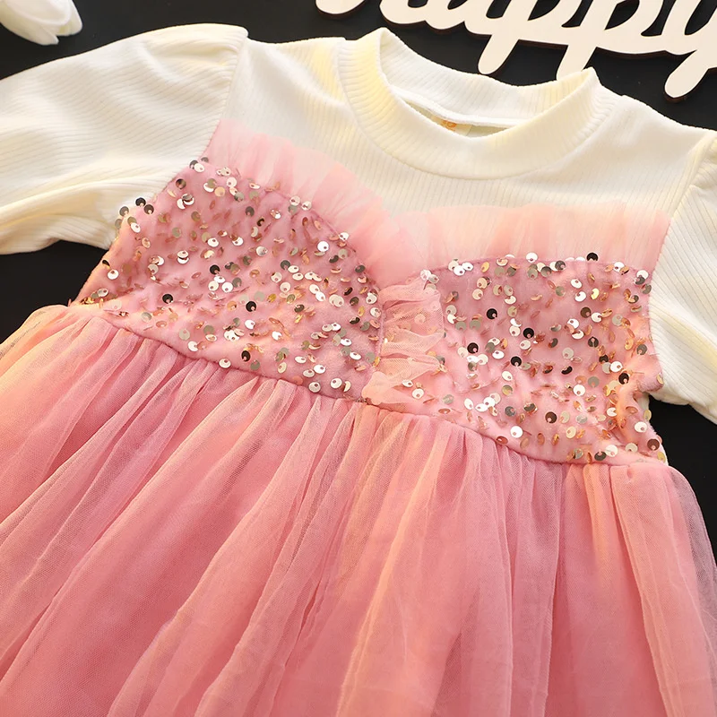Vestidos para niños niñas algodón manga larga lentejuelas encaje princesa vestidos para niños primavera elegante ropa de cumpleaños disfraz de espectáculo - imagen 4