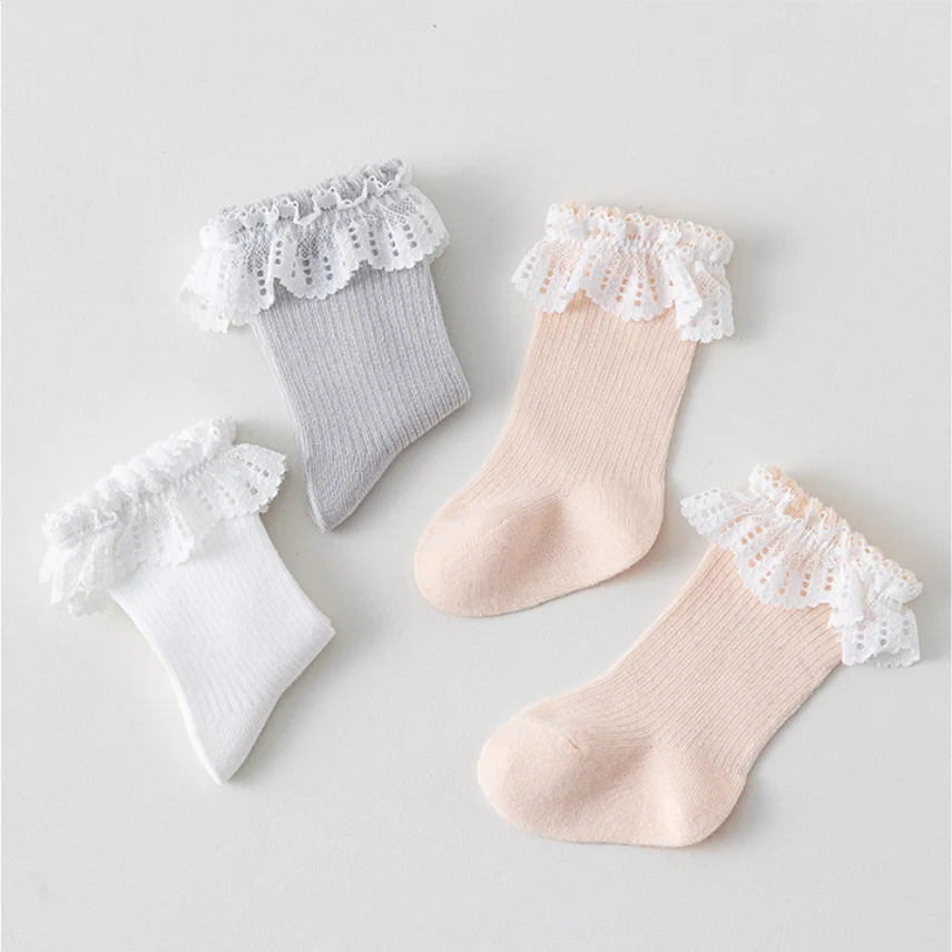 Calcetines largos de encaje para bebé – Medias princesa de algodón - imagen 4