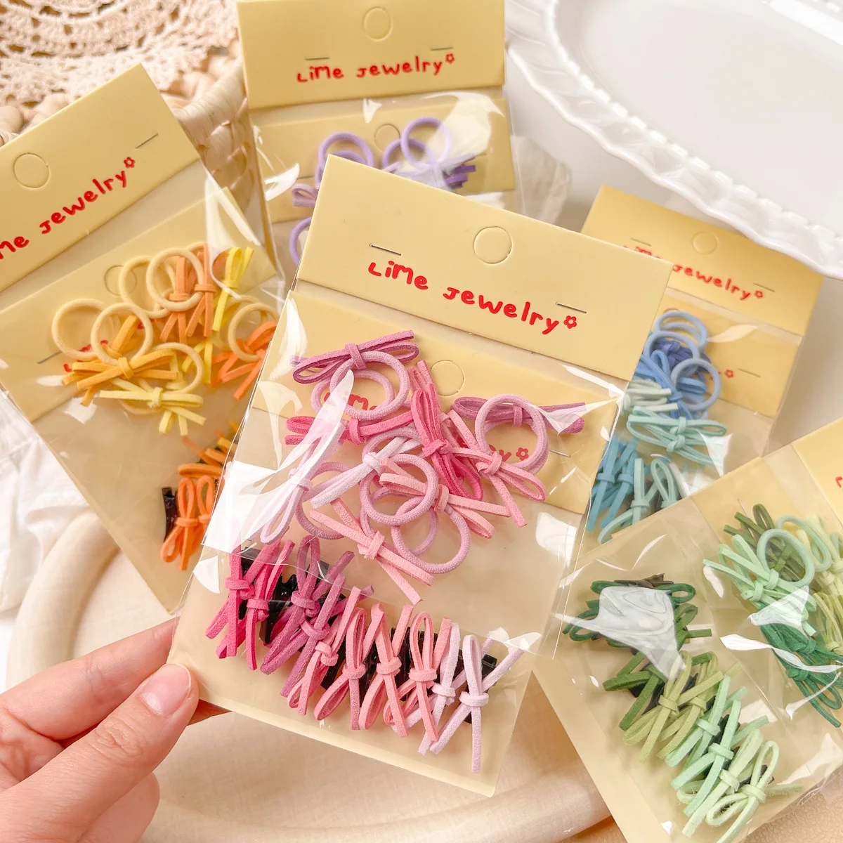 10 Uds. Diademas elásticas con lazo de terciopelo para niñas, dulce moda, Clips BB laterales para el cabello coloridos, bandas de goma, accesorios de estilismo para la cabeza