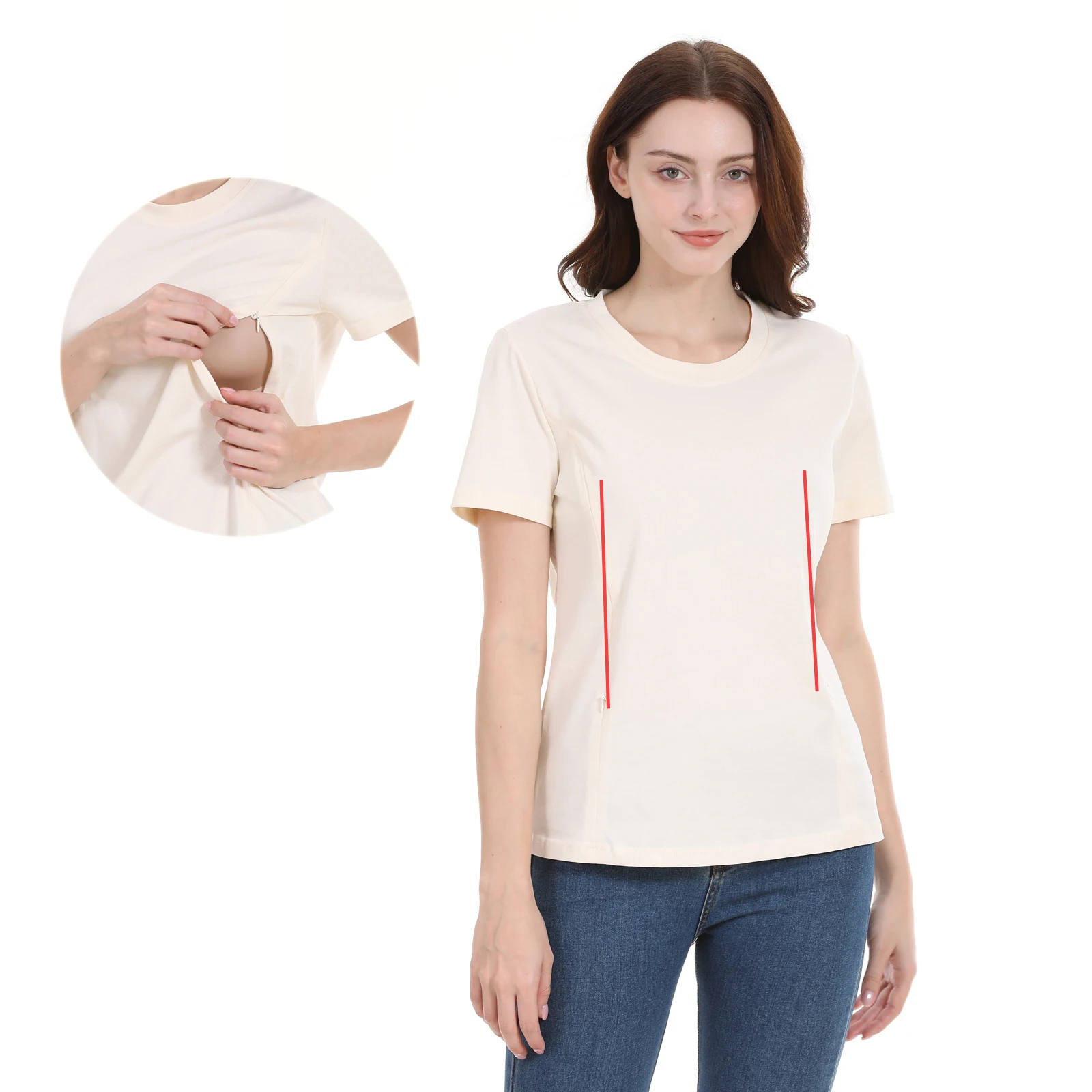 Ropa de mamá de lactancia con cremallera oculta, ropa de maternidad, camisetas de manga corta para lactancia de verano, camisetas de lactancia de talla grande - imagen 2