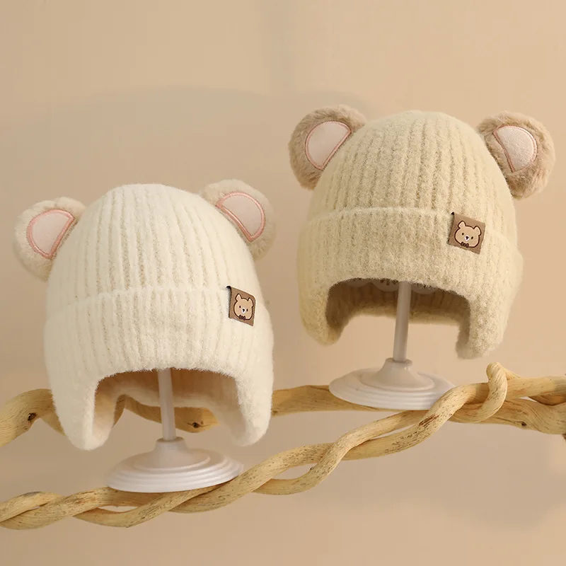 Gorro de punto con orejas de oso y forro polar para niños - imagen 5