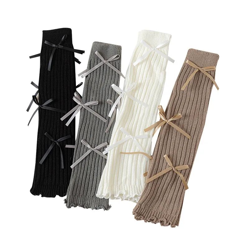 Calentadores de piernas coreanos con lazo de encaje para niños, cubierta de pie tejida, estilo Lolita, calcetines de tubo elásticos sólidos para Otoño e Invierno - imagen 5