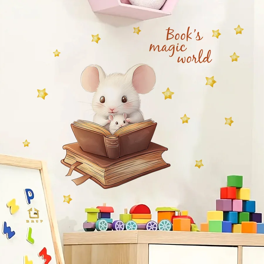 Etiqueta autoadhesiva de la pared de la estrella de la historieta del ratón, etiqueta engomada de la pared de la habitación de los niños, etiqueta decorativa - imagen 3