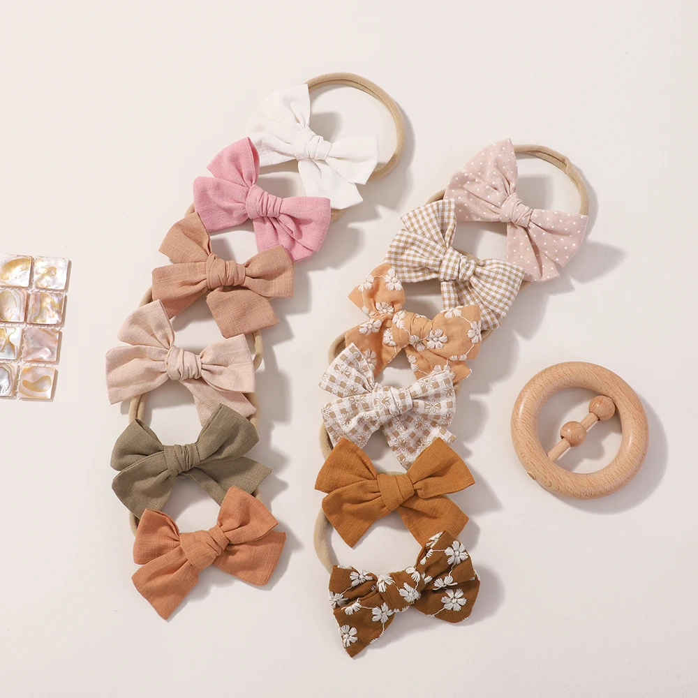 5 unids/set de diadema suave con lazo para bebé, bandas para el cabello de algodón y nailon para niñas y niños, accesorios para el cabello para recién nacidos, diadema para niños pequeños - imagen 5