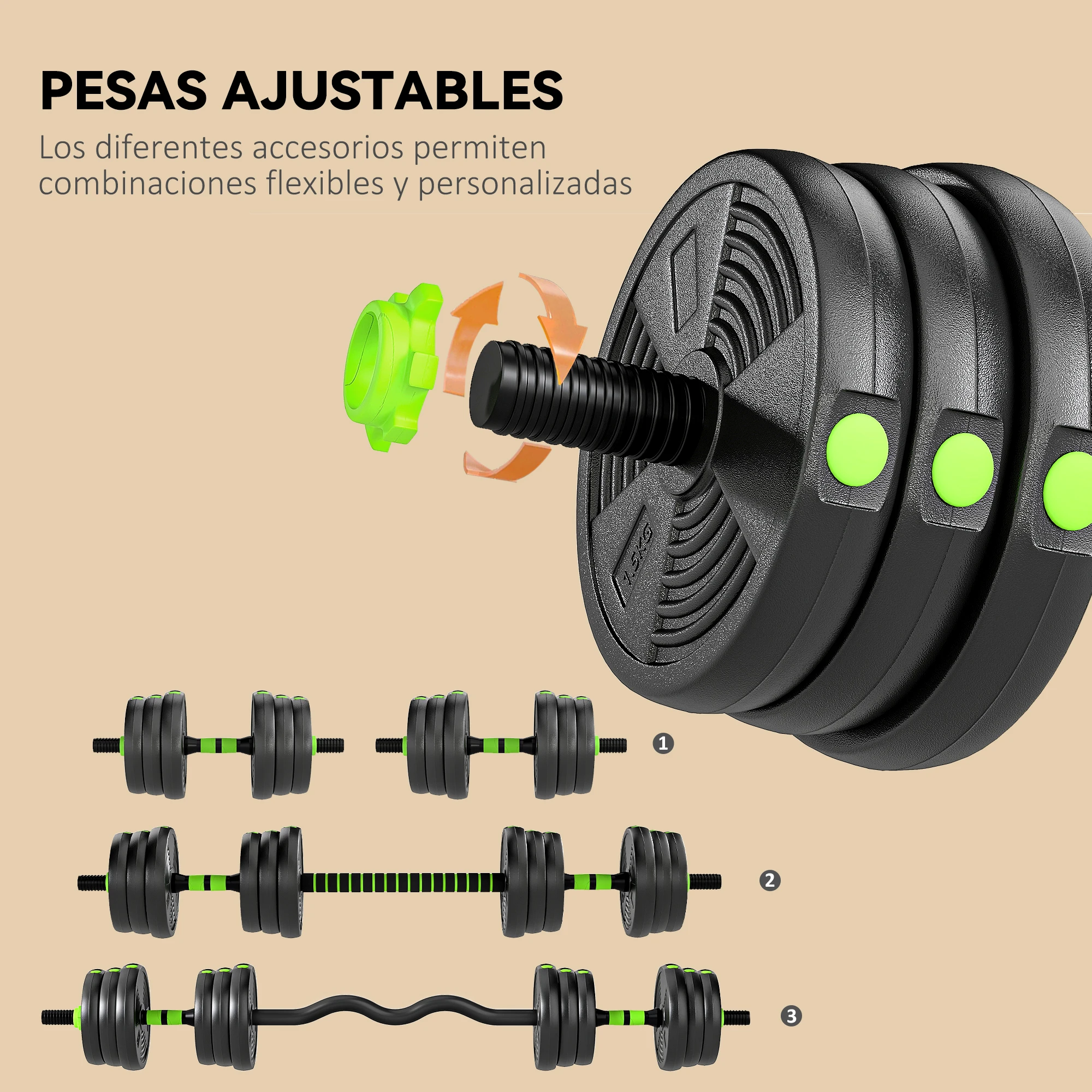 SPORTNOW Juego de Mancuernas Ajustables 3 en 1 20kg, Juego de Pesas con Barra de Conexión y Mango Antideslizante, Pesas y Mancuernas para Hombres y Mujeres, Ejercicio de Fitness, Casa Gimnasio - imagen 5