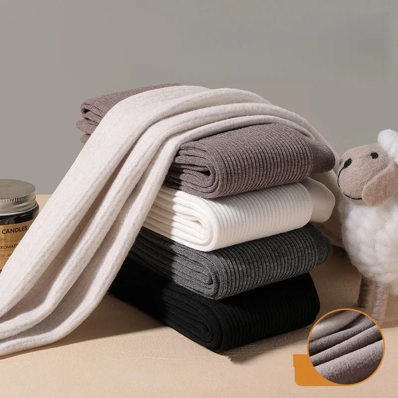 Ropa de Año Nuevo para niños, medias forradas de lana para niñas, mallas elásticas gruesas, pantimedias cálidas a rayas verticales para niñas 2026