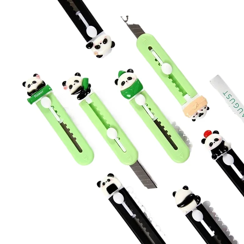 Cuchillo de utilidad de arte de Panda de dibujos animados, Mini cuchillo de utilidad de arte de bolsillo Kawaii portátil, caja Express, cúter de papel, papelería - imagen 4
