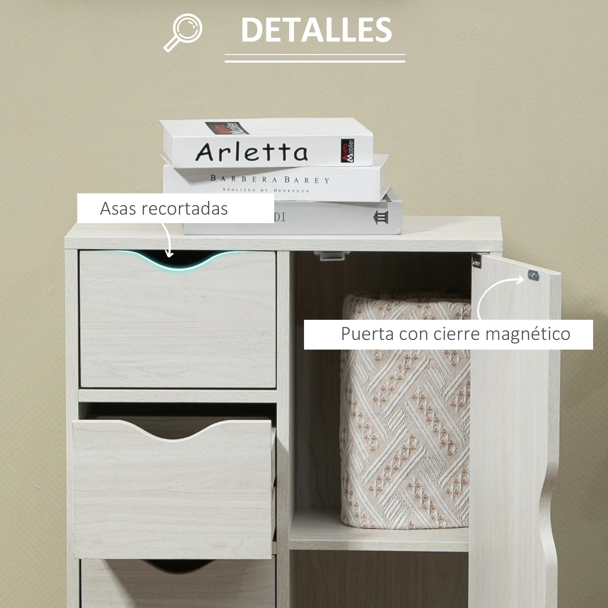 HOMCOM Armario de Salón Aparador Auxiliar con 4 Cajones 1 Puerta y Estante Interior Mueble de Almacenaje Multiusos para Baño Dormitorio Comedor 54x29x83 cm Blanco con Grano de Madera - imagen 3