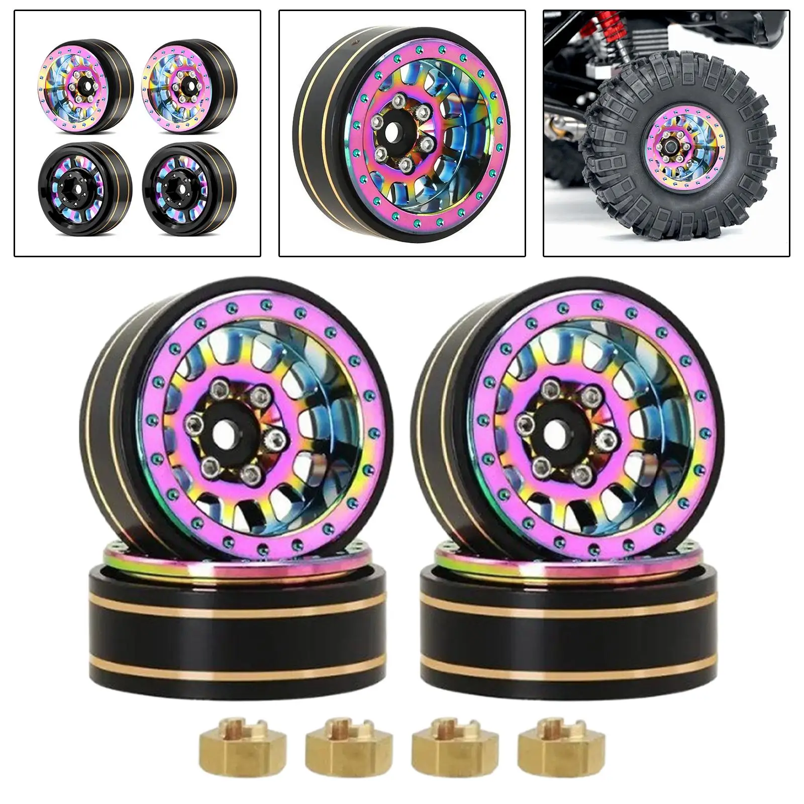 4 Pieces Deep Dish Rim Replacing Tire Wheel for 1/18 TRX4M Truck Accessories